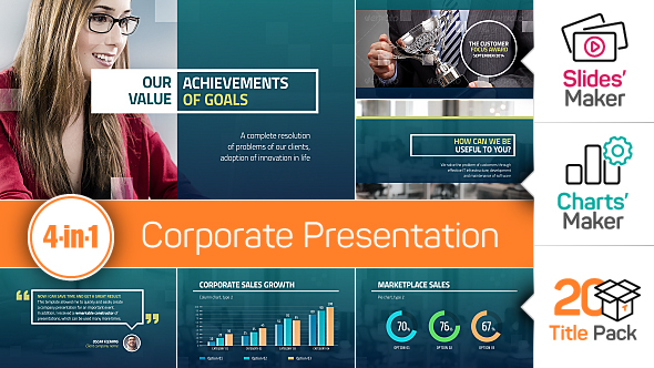 VideoHive 4-in-1: Corporate Presentation + Slides' Maker, Charts' Maker and Title Pack 14911595