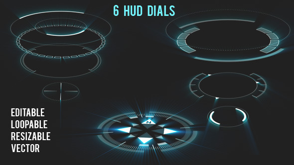 VideoHive 6 HUD Dials - Circular Elements 11289035