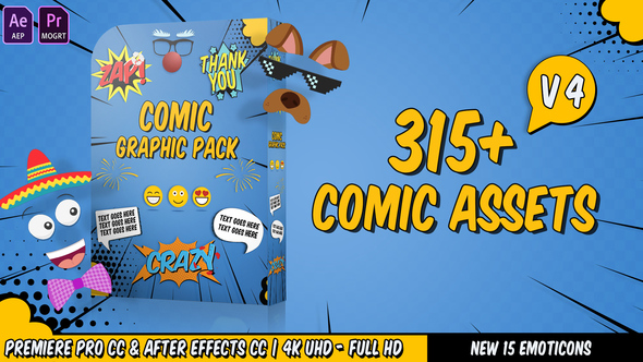 VideoHive Comic Titles – Speech Bubbles – Emoji – Stickers – Flash FX Graphic Pack 22645319