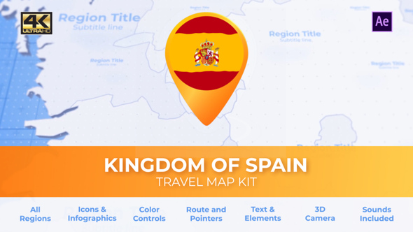 VideoHive Spain Map – Kingdom of Spain Travel Map 28020244
