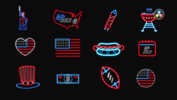 VideoHive 4th of July Neon Icons 38306769