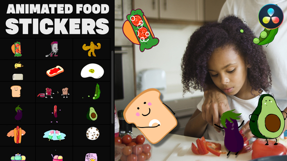VideoHive Animated Food Stickers for DaVinci Resolve 36434828