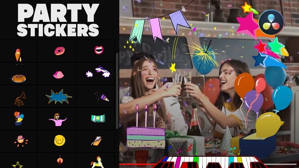 VideoHive Animated Party Stickers | DaVinci Resolve 34101274