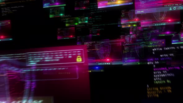 VideoHive Cyber security shield symbol alert on screens 34255570