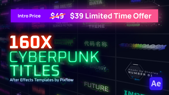 VideoHive Cyberpunk Titles Lowerthirds and Backgrounds 29740488