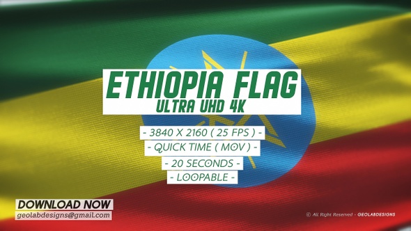 VideoHive Ethiopia Flag - Ultra UHD 4K Loopable 34162907