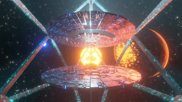 VideoHive Grand Exploration of a Space Station Into Orbit Around Orange Star 34242245