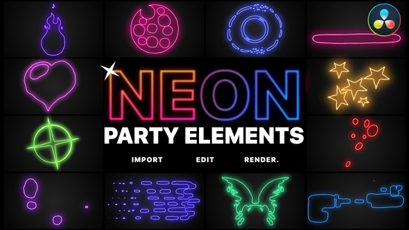 VideoHive Neon Party Elements | DaVinci Resolve 34503169