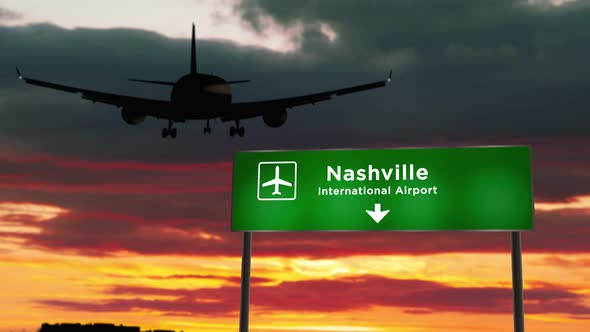 VideoHive Plane landing in Nashville Tennessee, USA airport 34238770