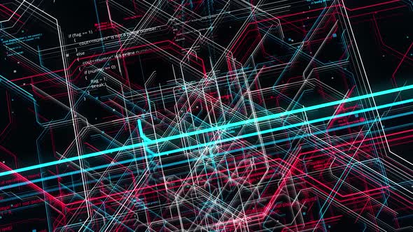 VideoHive Technological high tech background of a complex tunnel made by colorful narrow lines 34168406