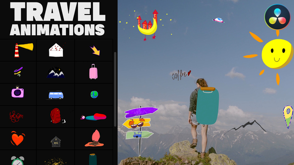 VideoHive Travel Stickers for DaVinci Resolve 37725377