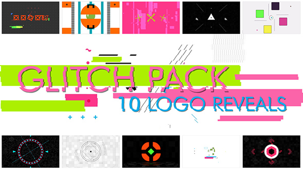 VideoHive 10 Glitch Shapes logos 15688064