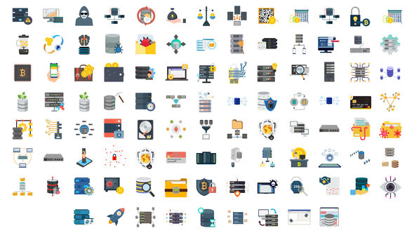VideoHive 100 Cyber Security & Database Icons 29767048