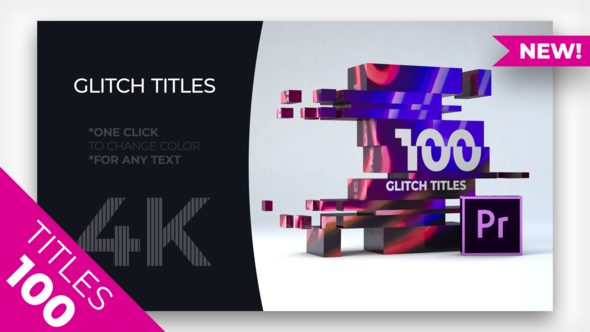 VideoHive 100 Glitch Titles MOGRT 23110193