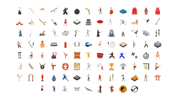 VideoHive 100 Martial Arts Icons 30141890