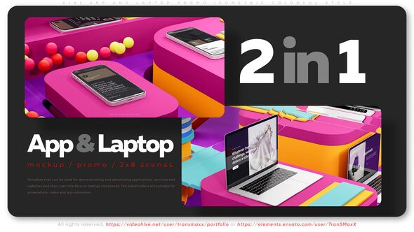 VideoHive 2In1 App And Laptop Promo Isometric Colorful Style Displays 38859666