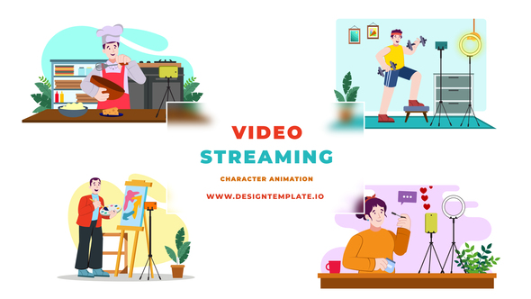 VideoHive Cartoon Characters Video Streaming Scene 38960413