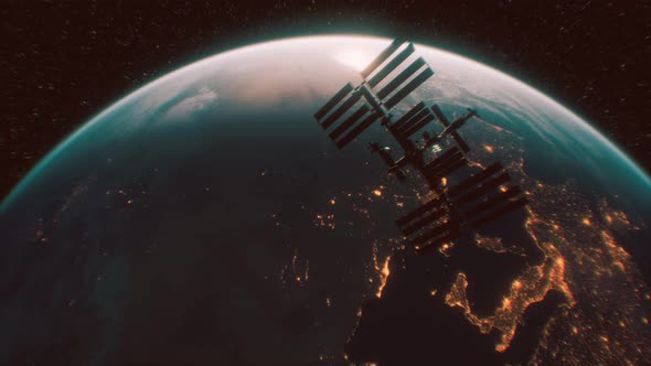 VideoHive International Space Station in Outer Space Over the Planet Earth Orbit 32355596