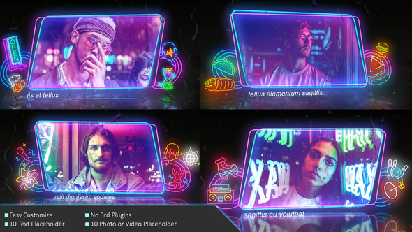 VideoHive Neon Frame In The Rain Photo Slide 30262952