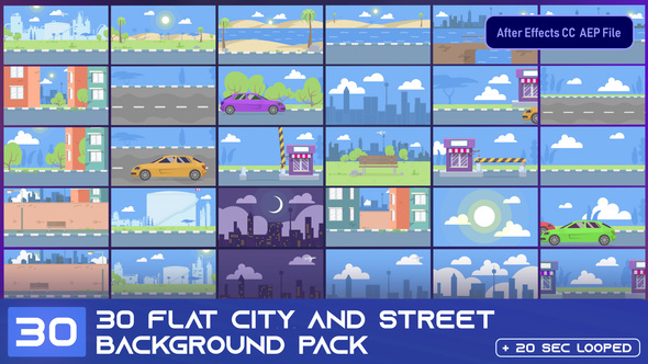 VideoHive 30 Flat City and Street Background Pack – AE 33314291
