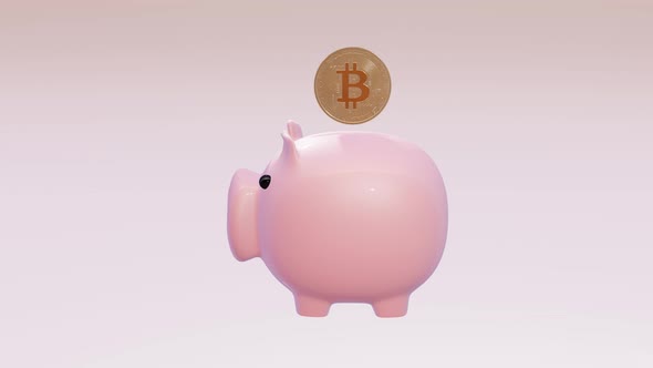 VideoHive Piggy bank and Bitcoin. Crypto currency. BTC. 38994353