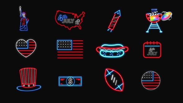 VideoHive 4th of July Neon Icons 38306665