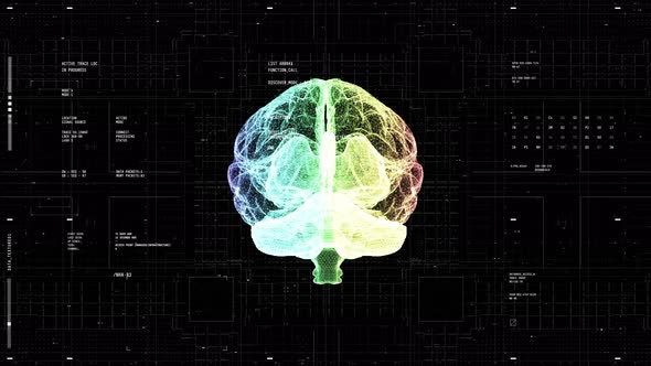 VideoHive Brain MRI scanner tomography x-ray particle with user interface HUD display background 38960504