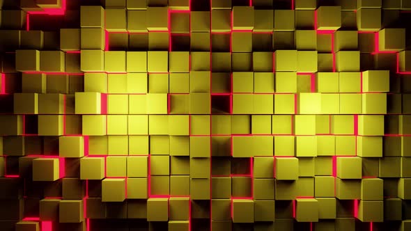 VideoHive Golden Cubic Wall Background With Red Neon Lighting Vj Loop In Motion 4K 38931615