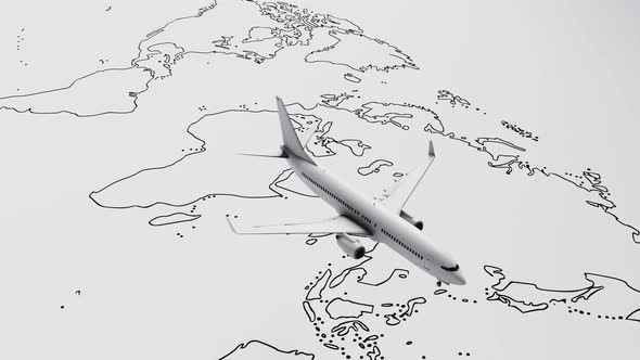 VideoHive Seamless looping plane flies above white paper map of the world travel background 38960494