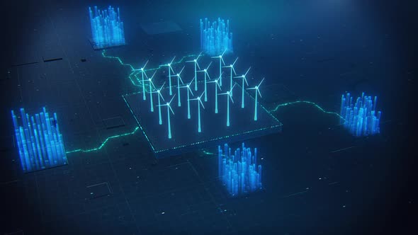 VideoHive Smart Futuristic City Powered By Wind Turbines Generates Green Renewable Energy 38960753