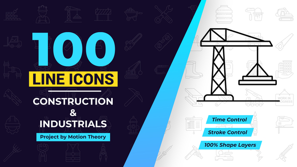 VideoHive 100 Construction Line Icons 39648330