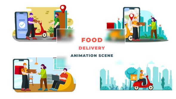 VideoHive Online Order Food Delivery Animation Scene After Effects 39652501