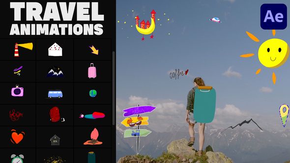 VideoHive Travel Stickers for After Effects 36819623