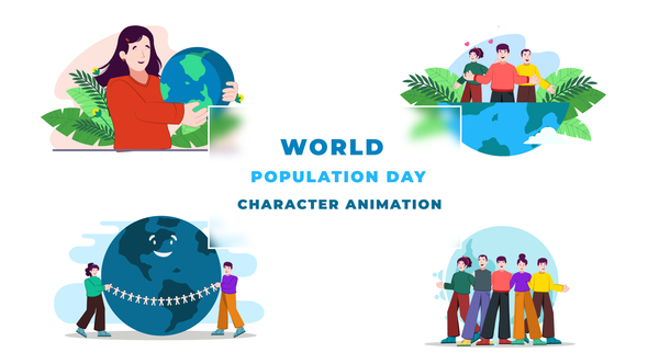 VideoHive World Population Day Character Animation Scene After Effects template 39651517
