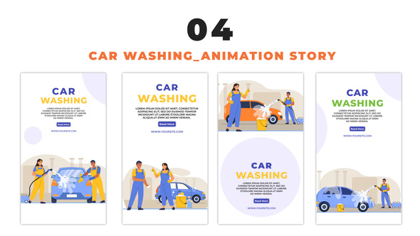 VideoHive Car Washing Flat Character 2D Vector Instagram Story 48660654